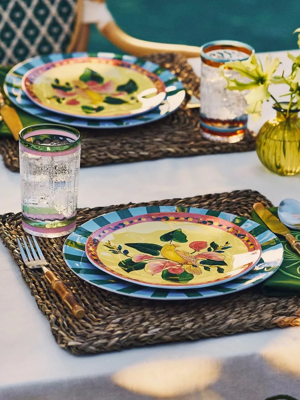 Farm Rio x Anthropologie Melamine Dinner Plate Tropical Sky Blue Birds and Palms
